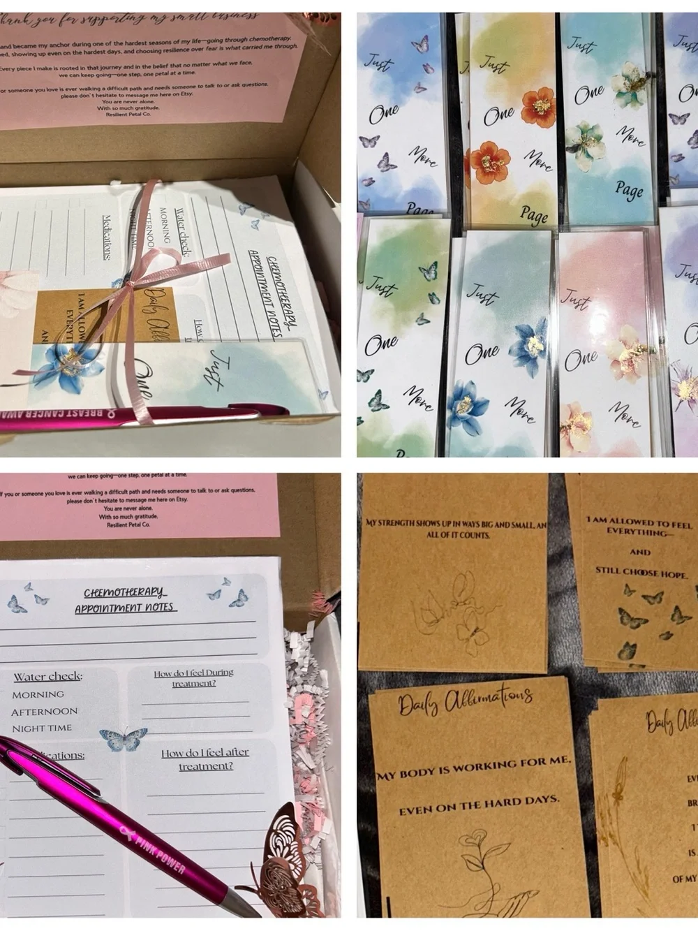 Floral Butterfly chemotherapy appointment notepad with 2 bookmarks & affirmation